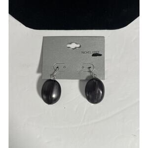 Dangle Earrings Dark Textured Oval Stone Nickel Free Boho Statement Jewelry 1” L